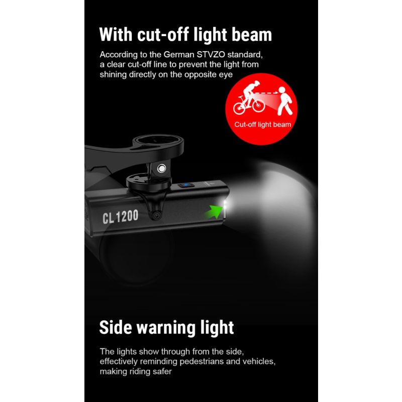 TOWILD CL1200 cykelforlygte 1200LM med USB genopladelig 21700 4000mAh batteri LED lys til pendling og natcykling