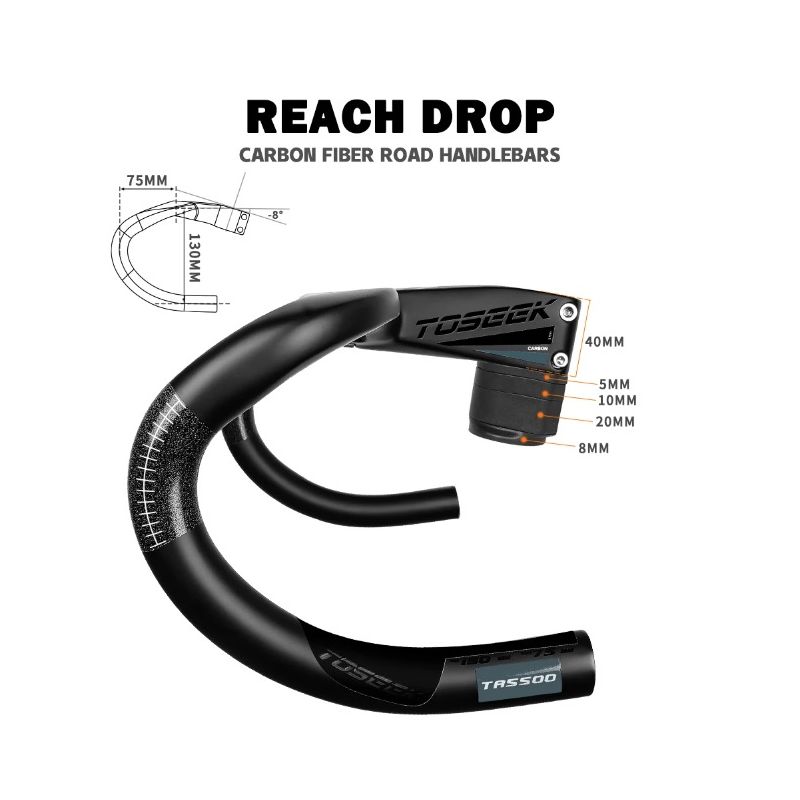 TOSEEK TR5500 landevejscykelstyr fuld kulfiberstamme ultralet letvægts mat sort finish præcisionskontrol design