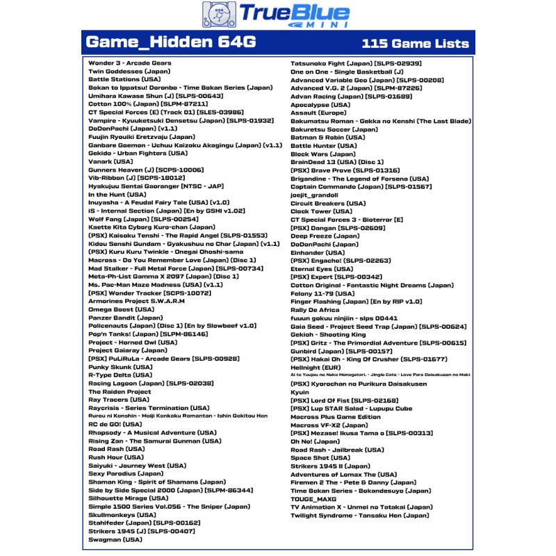 True Blue Mini Crackhead Pack PS ONE MINI 32G 64G Plug and Play nostalgi til PlayStation Classic