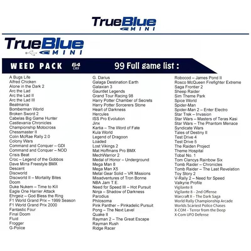 True Blue Mini Crackhead Pack PS ONE MINI 32G 64G Plug and Play nostalgi til PlayStation Classic