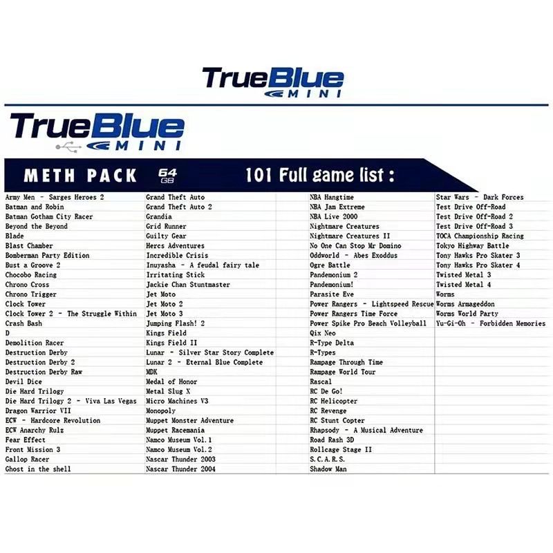 True Blue Mini Crackhead Pack PS ONE MINI 32G 64G Plug and Play nostalgi til PlayStation Classic