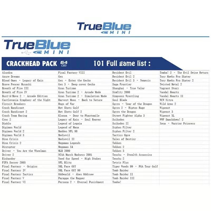 True Blue Mini Crackhead Pack PS ONE MINI 32G 64G Plug and Play nostalgi til PlayStation Classic