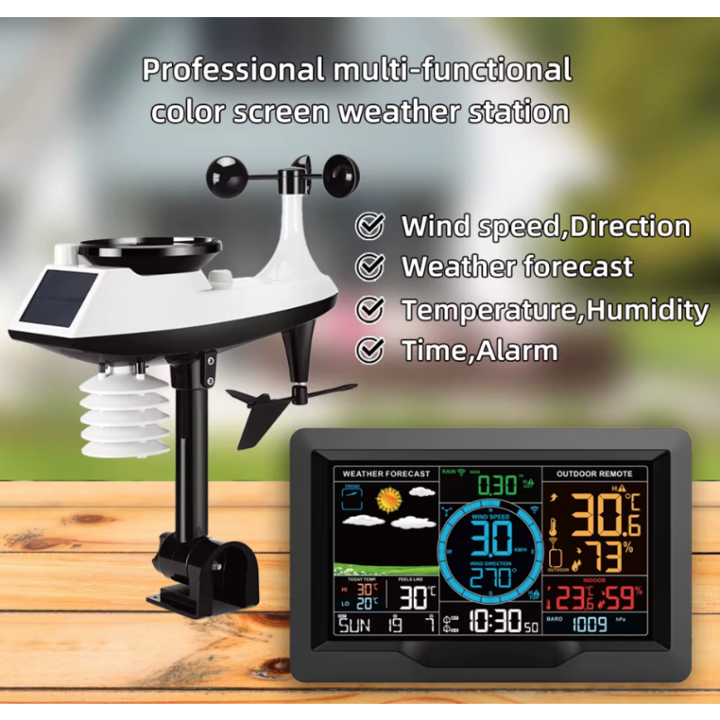 Wi-Fi Vejrstation 7.5 tommer Farveskærm Solcelledrevet Udendørssensor Real-time opdateringer Temperaturalarm