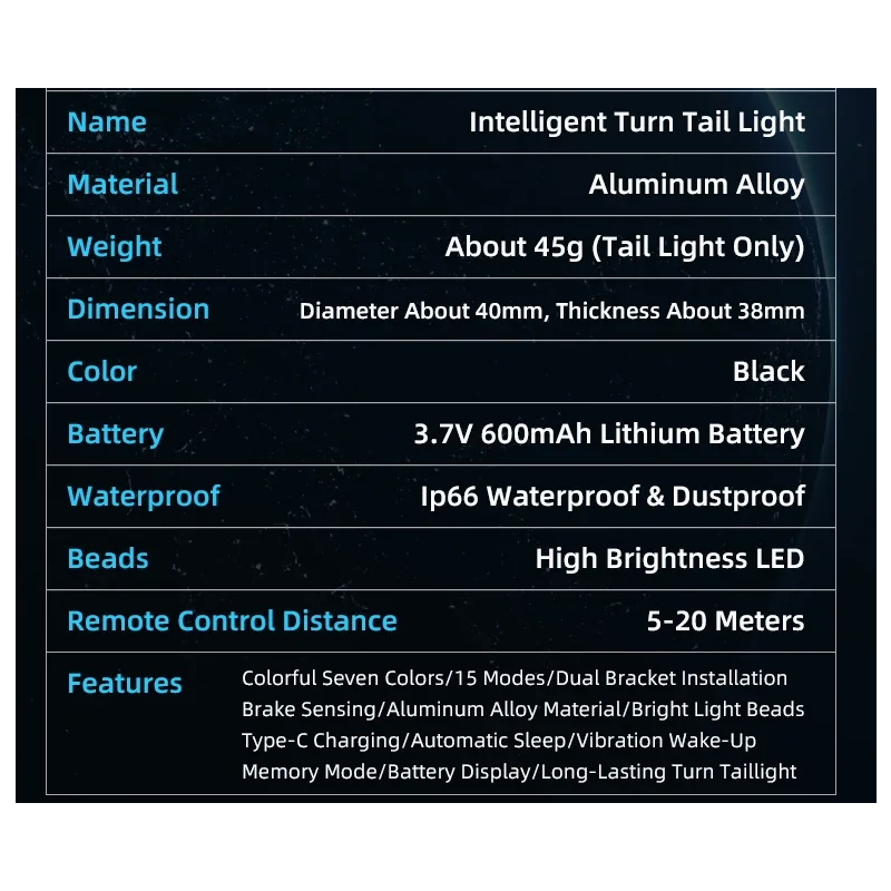 Alsidig cykelbaglygte genopladelig smart bremselys trådløs fjernbetjening LED multicolor cykelsikkerhedsudstyr