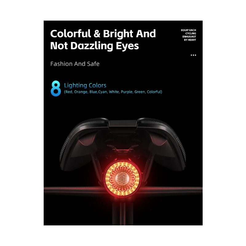 Alsidig cykelbaglygte genopladelig smart bremselys trådløs fjernbetjening LED multicolor cykelsikkerhedsudstyr