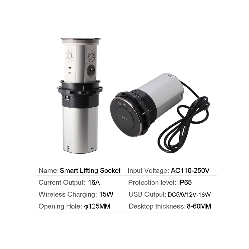 VENSTPOW Elektriske Løftestik Skjult Bordplade motoriseret pop-up stikkontakt med USB trådløs opladning hjemmekontor