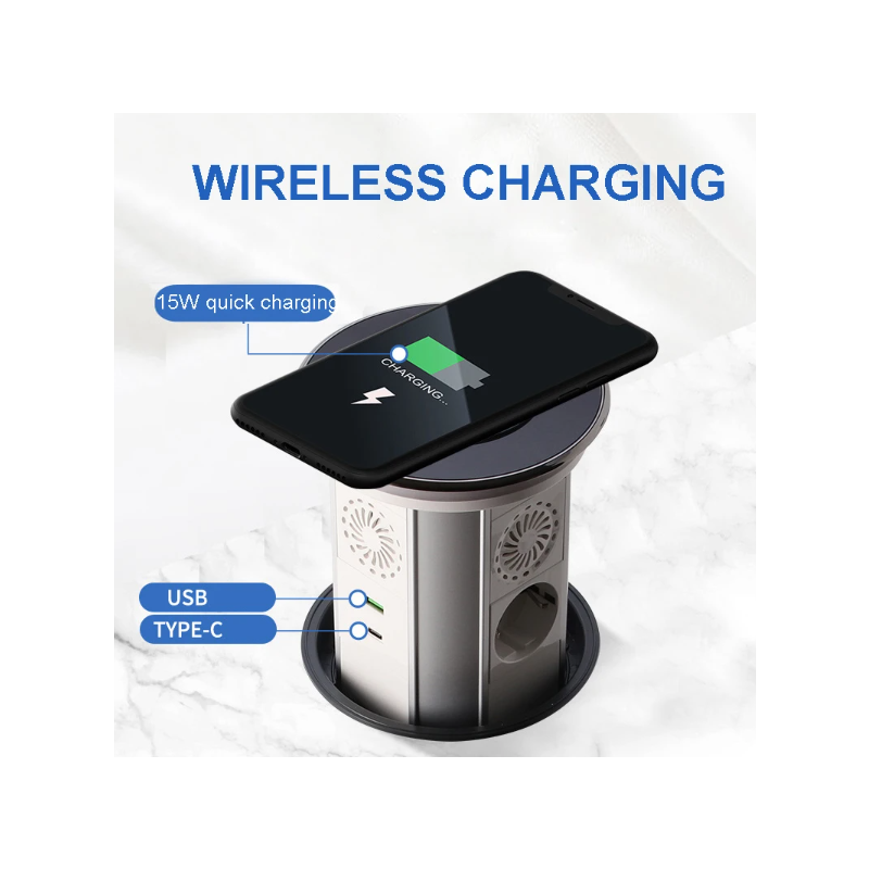 VENSTPOW Elektriske Løftestik Skjult Bordplade motoriseret pop-up stikkontakt med USB trådløs opladning hjemmekontor