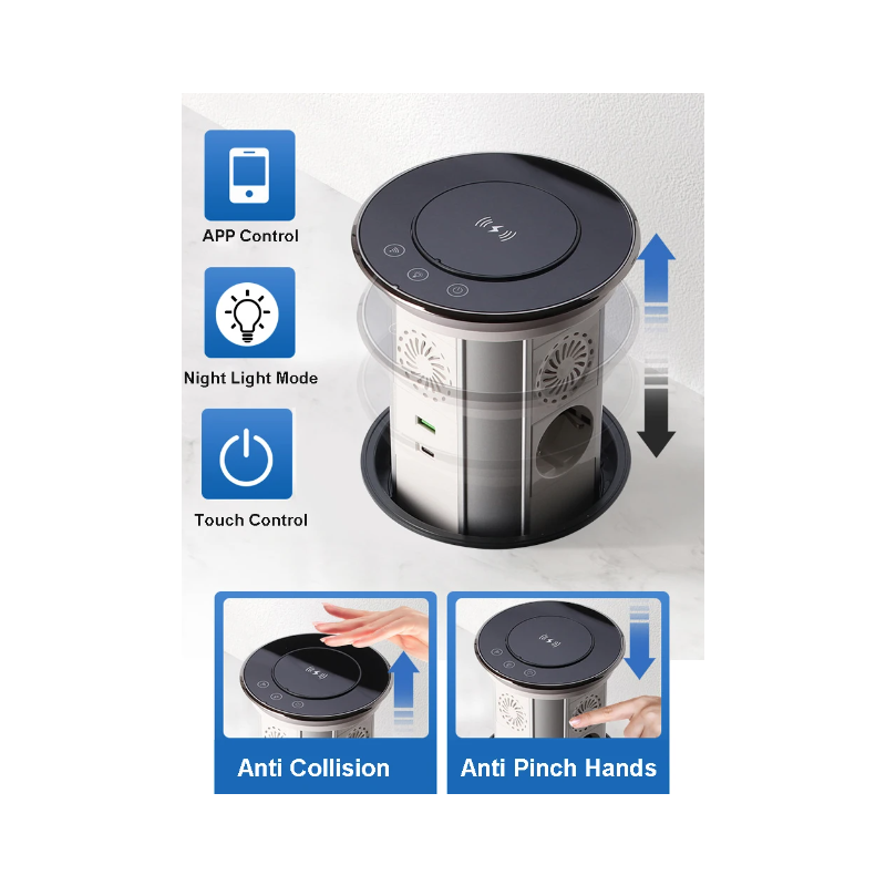 VENSTPOW Elektriske Løftestik Skjult Bordplade motoriseret pop-up stikkontakt med USB trådløs opladning hjemmekontor