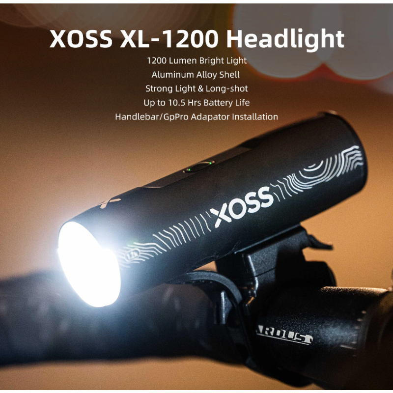 Oplev XOSS XL-1200 cykellygte med 1200 lumen genopladelig Type-C vandtæt design sikkerhedslys cykeltilbehør