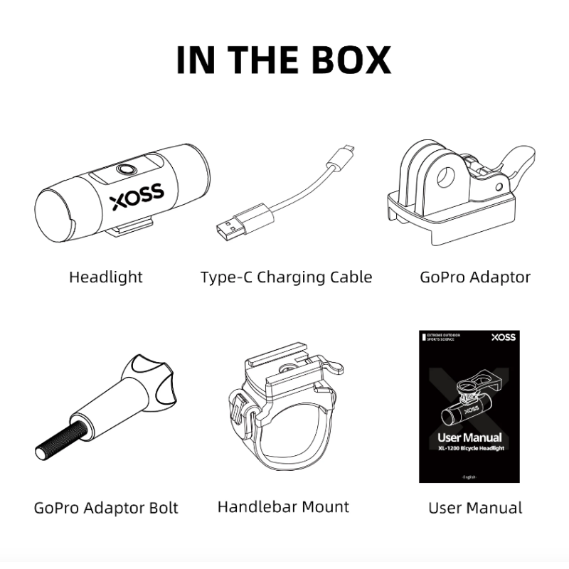 Oplev XOSS XL-1200 cykellygte med 1200 lumen genopladelig Type-C vandtæt design sikkerhedslys cykeltilbehør