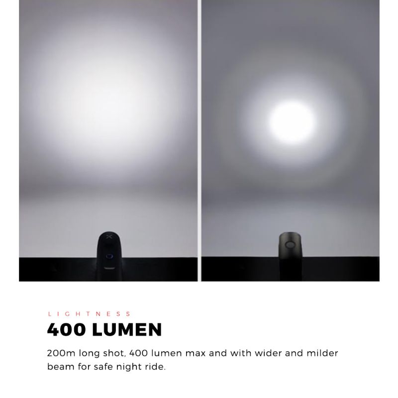 XOSS XL-400 cykellygte forlygte med 400 lumen vandtæt USB genopladelig til natteridning og cykelsikkerhed