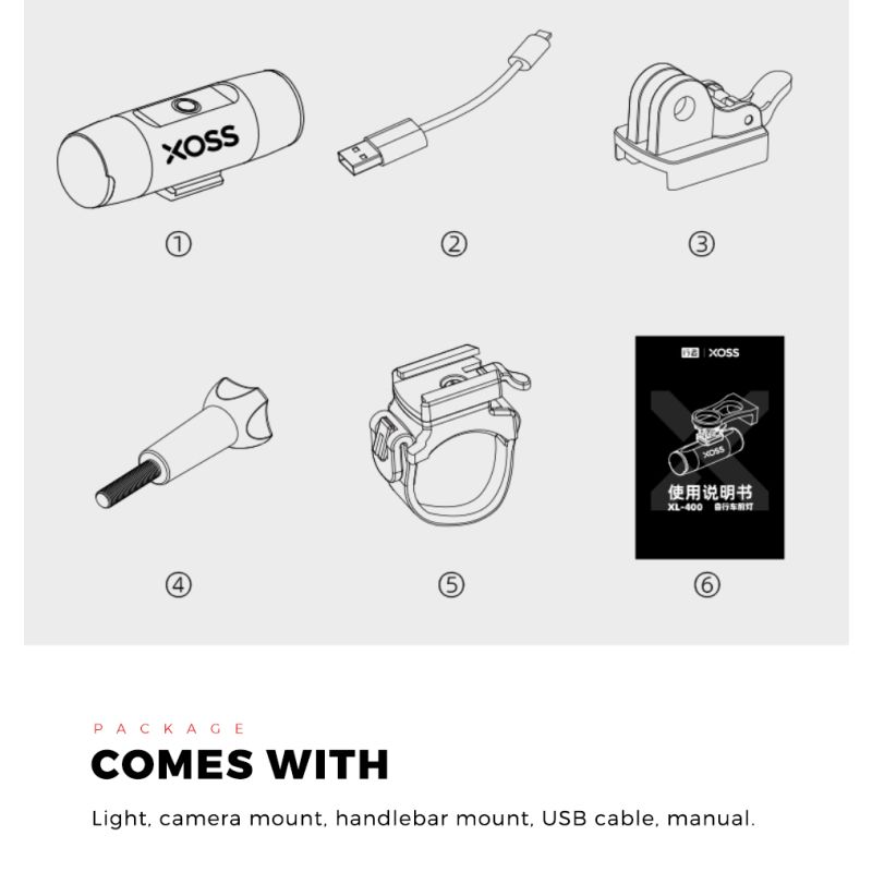 XOSS XL-400 cykellygte forlygte med 400 lumen vandtæt USB genopladelig til natteridning og cykelsikkerhed