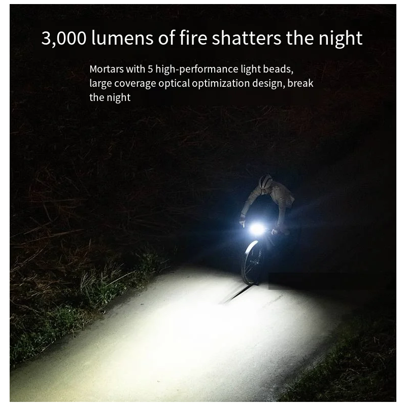 XOSS XL3000 Cykelforlygte 3000 Lumen TypeC Genopladelig Vandtæt 10 Tilstande For Bedre Synlighed og Sikkerhed