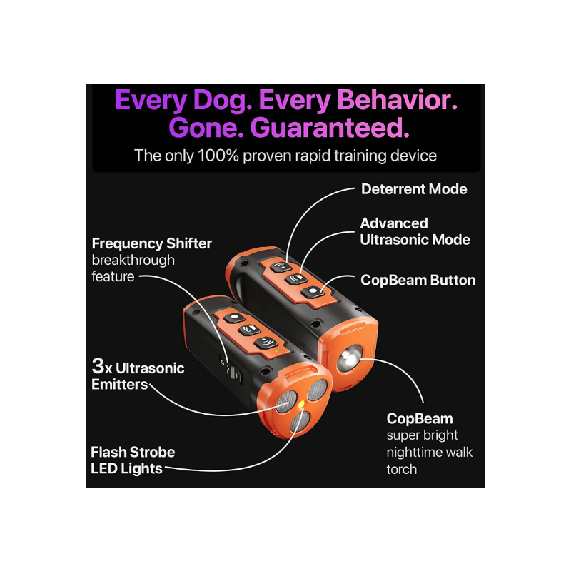 Genopladelig Pet Dog Repeller med Ultralydsteknologi Effektiv Hundebark Kontrol LED Lommelygte til Sikker Træning