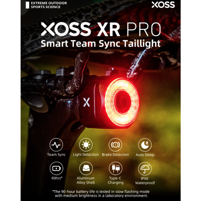 XOSS XR Pro Cykelbaglygte med Smart Automatisk Bremsedetektion LED Opladning Vandtæt Cykeltilbehør