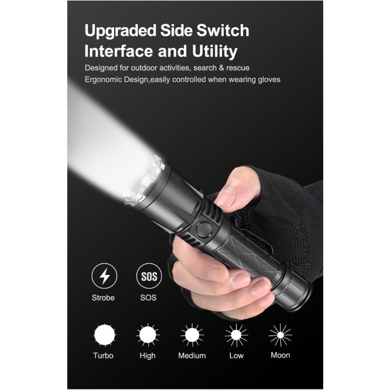 Klarus XT21X Pro XHP70.2 LED lommelygte 4400 lumen kraftfuld genopladelig højtydende lommelygte til udendørs brug