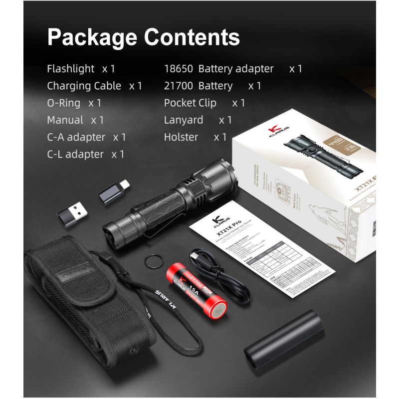 Klarus XT21X Pro XHP70.2 LED lommelygte 4400 lumen kraftfuld genopladelig højtydende lommelygte til udendørs brug