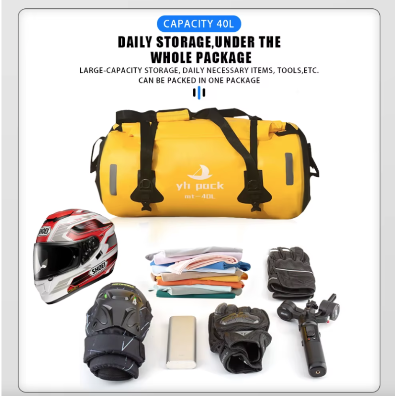Vandtæt Motorcykeltaske/Cykel Taske - 40/80L Bagagebærer & Rullelukning. Perfekt til Touring & MTB