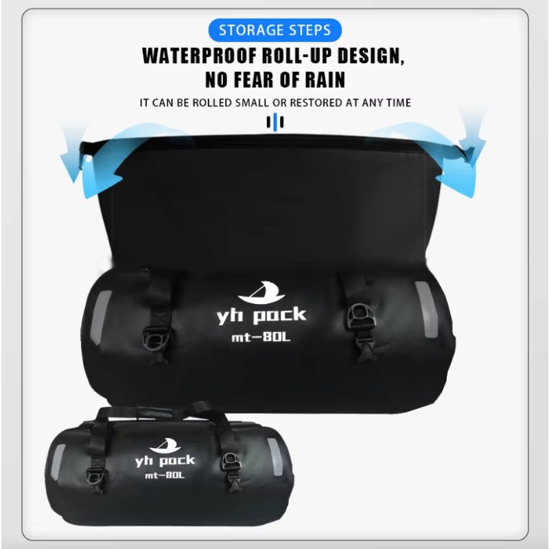 Vandtæt Motorcykeltaske/Cykel Taske - 40/80L Bagagebærer & Rullelukning. Perfekt til Touring & MTB