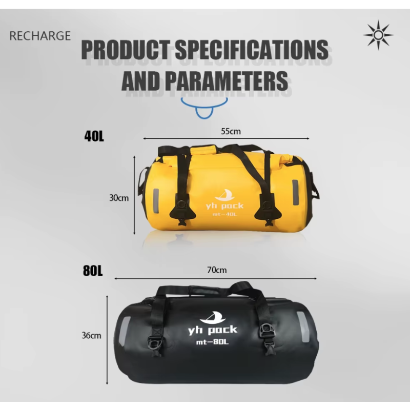 Vandtæt Motorcykeltaske/Cykel Taske - 40/80L Bagagebærer & Rullelukning. Perfekt til Touring & MTB