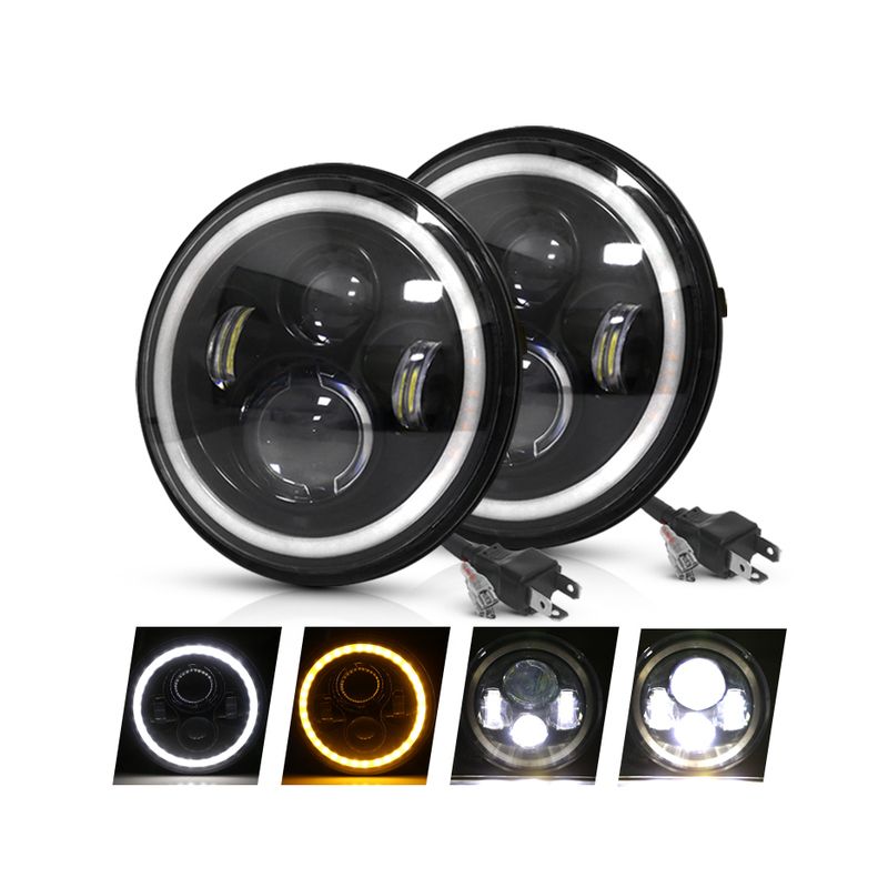 CO LIGHT 7 Tommer LED Forlygter H4 DRL med Gul Angel Eye til Jeep Wrangler Lada Niva 4x4 Holdbar Opgradering