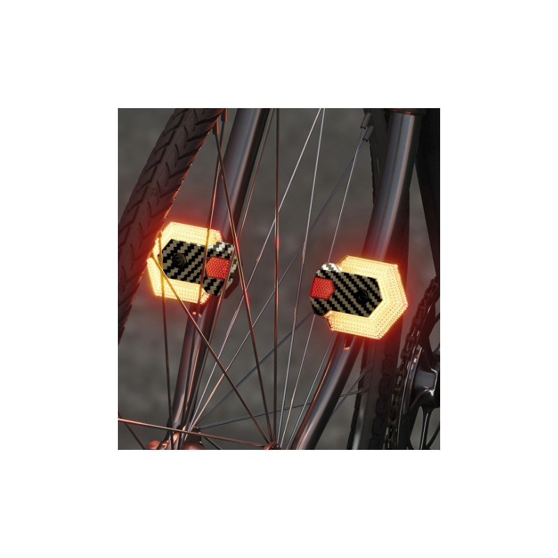 CarryBright Venligt 4-delt Kulfiber Cykellygtesæt | USB Genopladelig, Blinklys For/Bag, Fjernbetjening