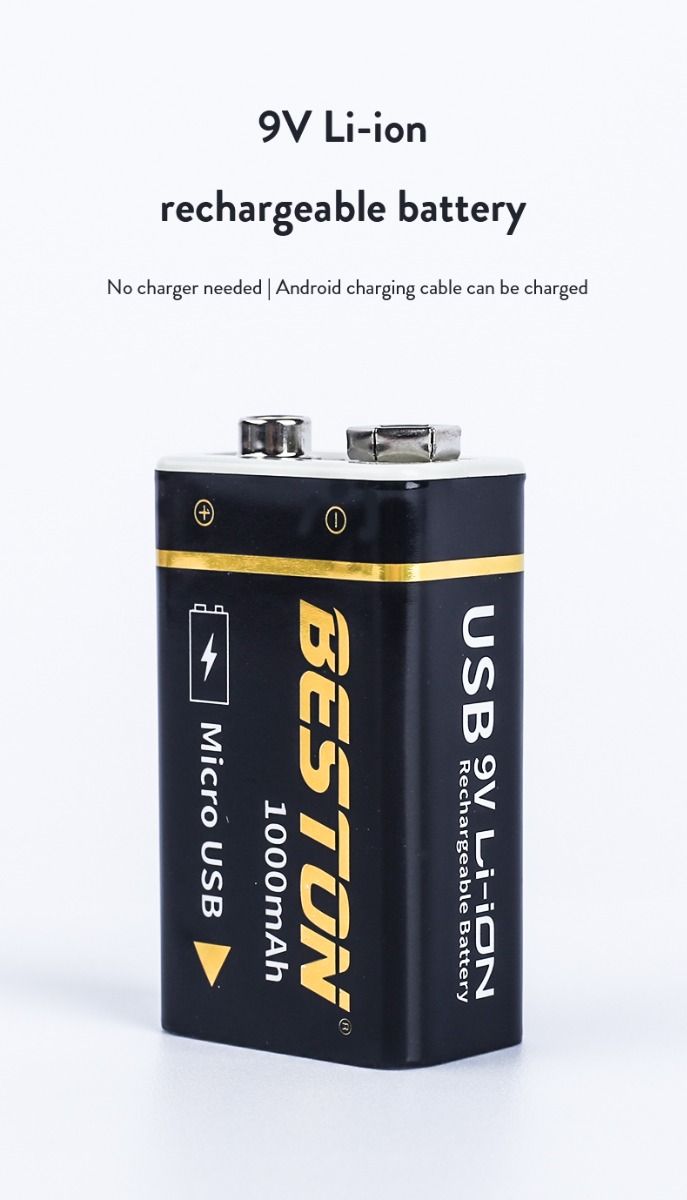 Beston 9V 1000mAh Micro USB genopladeligt batteri miljøvenlig strøm til RC-helikopter mikrofon og legetøj