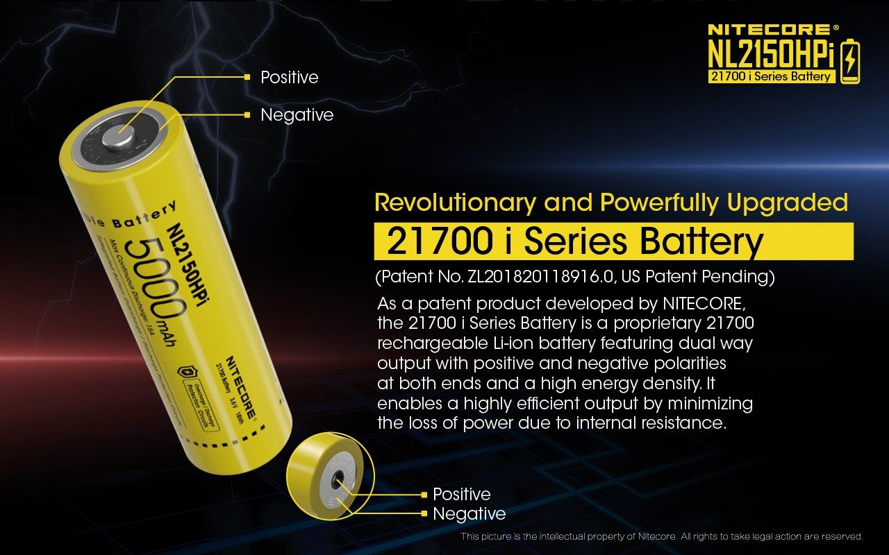NITECORE NL2150HPi 5000mAh 21700 Li-ion genopladeligt batteri Høj ydeevne til lommelygte og vape