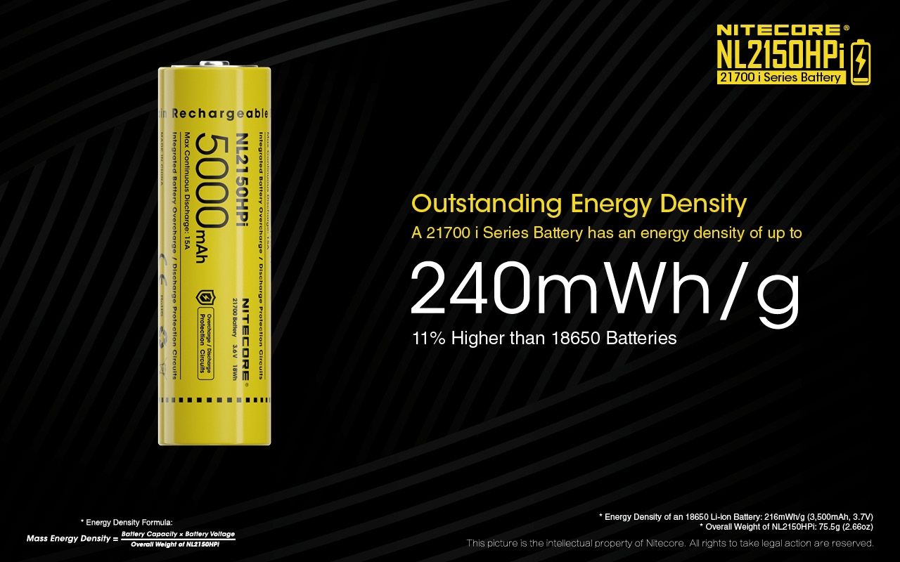 NITECORE NL2150HPi 5000mAh 21700 Li-ion genopladeligt batteri Høj ydeevne til lommelygte og vape