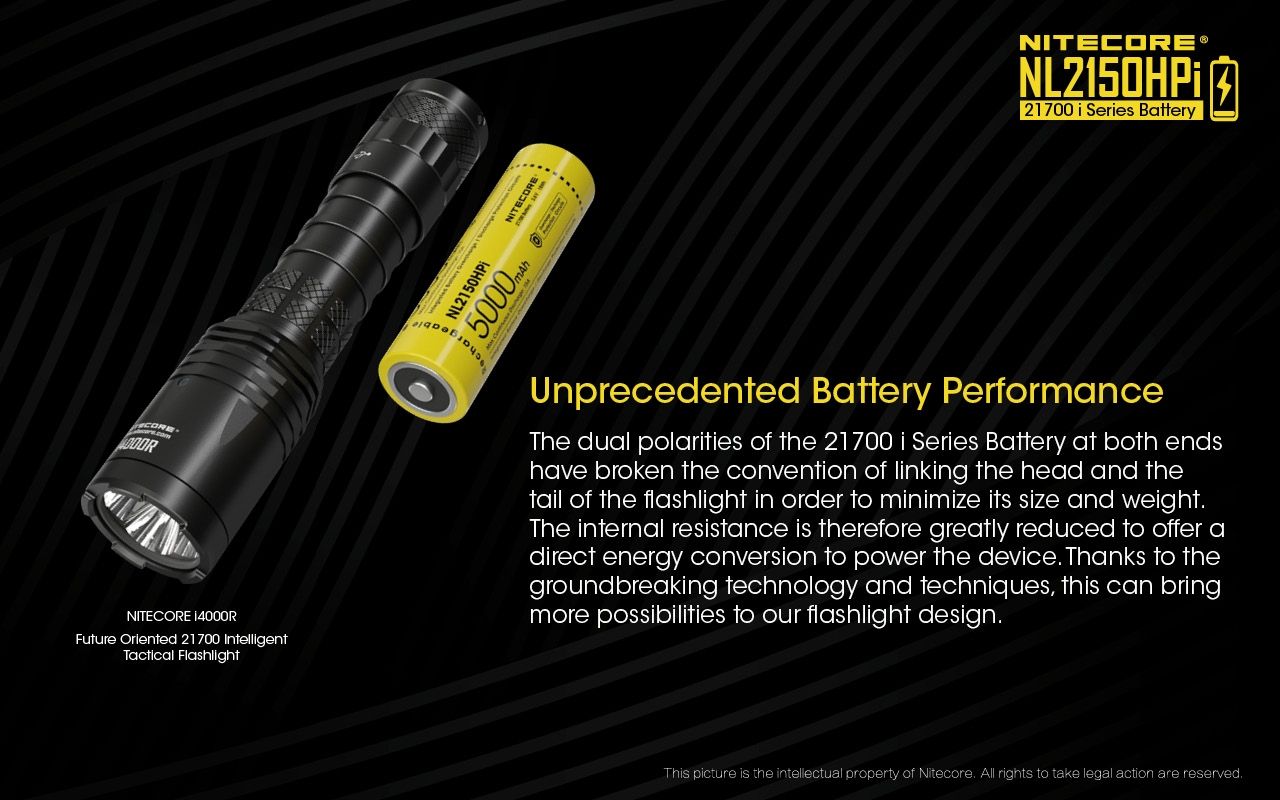 NITECORE NL2150HPi 5000mAh 21700 Li-ion genopladeligt batteri Høj ydeevne til lommelygte og vape