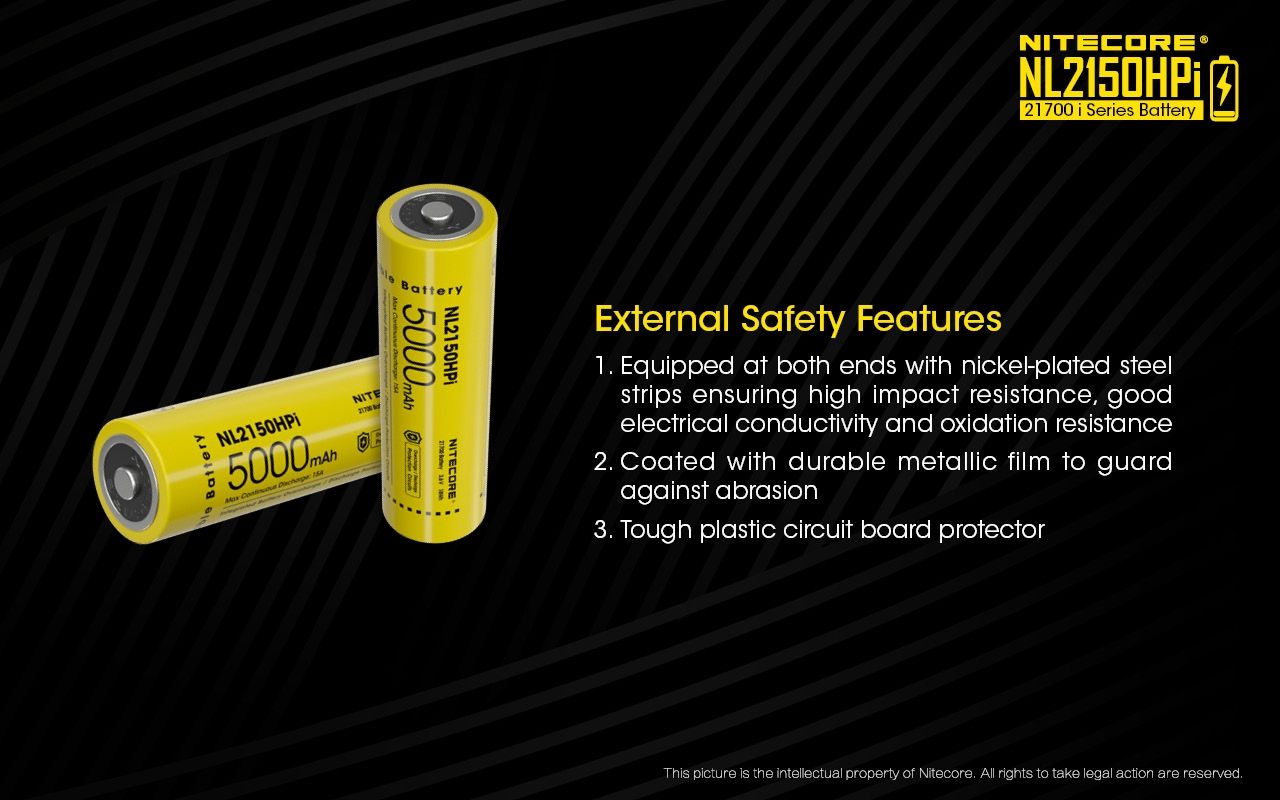 NITECORE NL2150HPi 5000mAh 21700 Li-ion genopladeligt batteri Høj ydeevne til lommelygte og vape