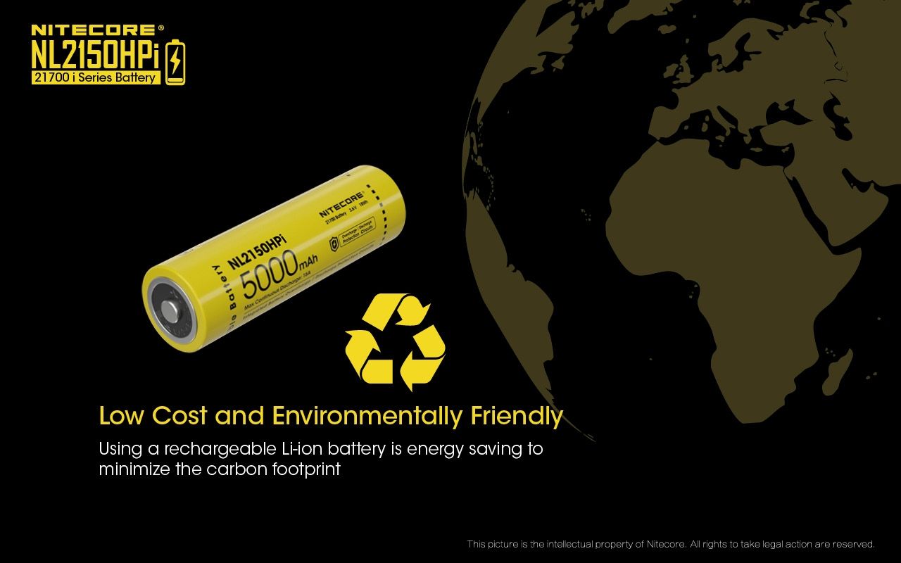 NITECORE NL2150HPi 5000mAh 21700 Li-ion genopladeligt batteri Høj ydeevne til lommelygte og vape