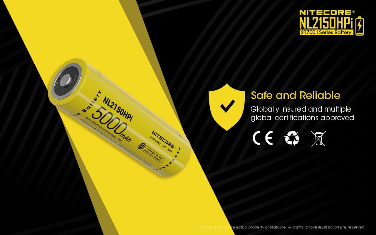 NITECORE NL2150HPi 5000mAh 21700 Li-ion genopladeligt batteri Høj ydeevne til lommelygte og vape