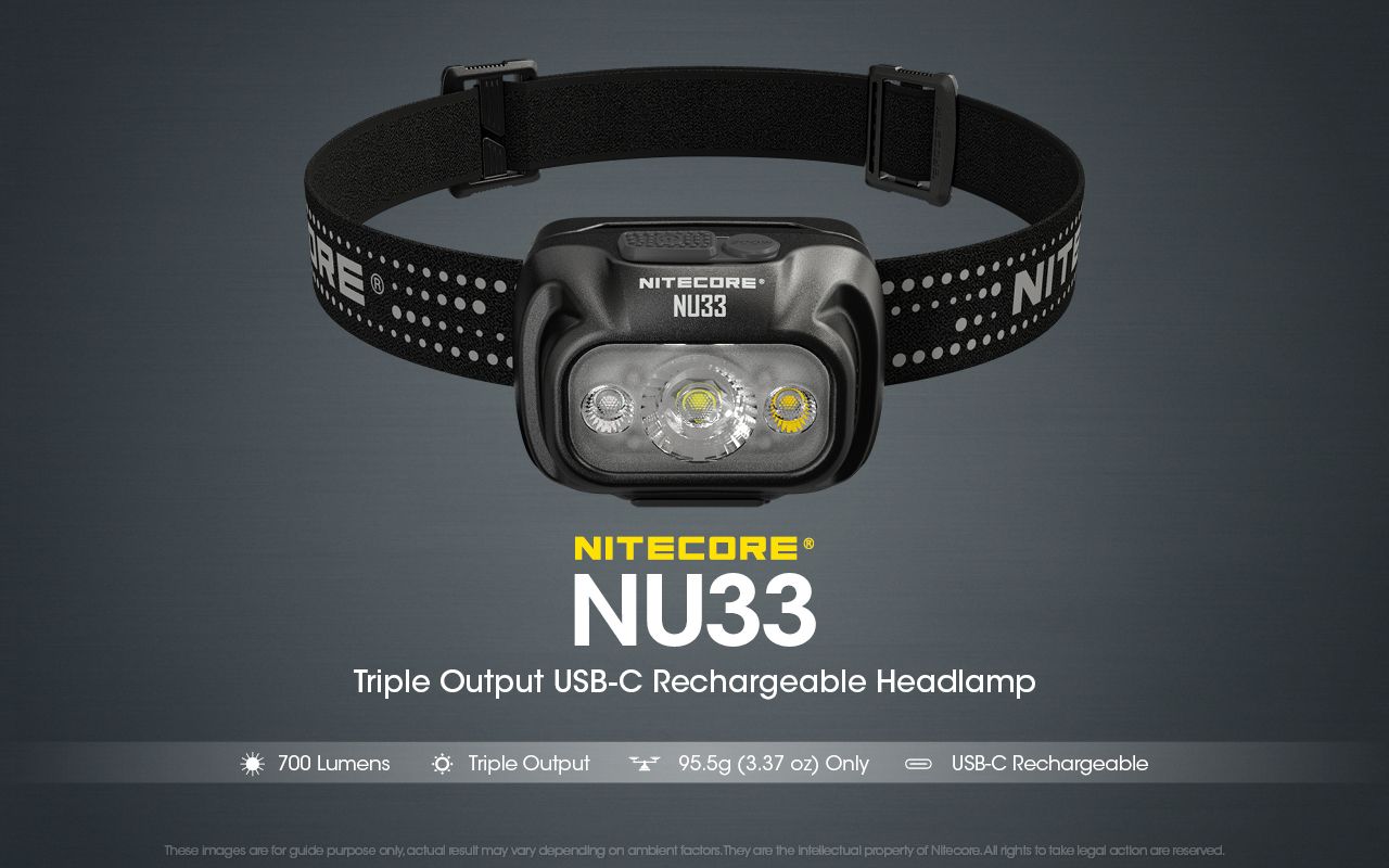 Nitecore NU33 USB-C genopladelig pandelampe 700LM Lysstærk letvægt vandtæt til camping, vandring og gør-det-selv projekter