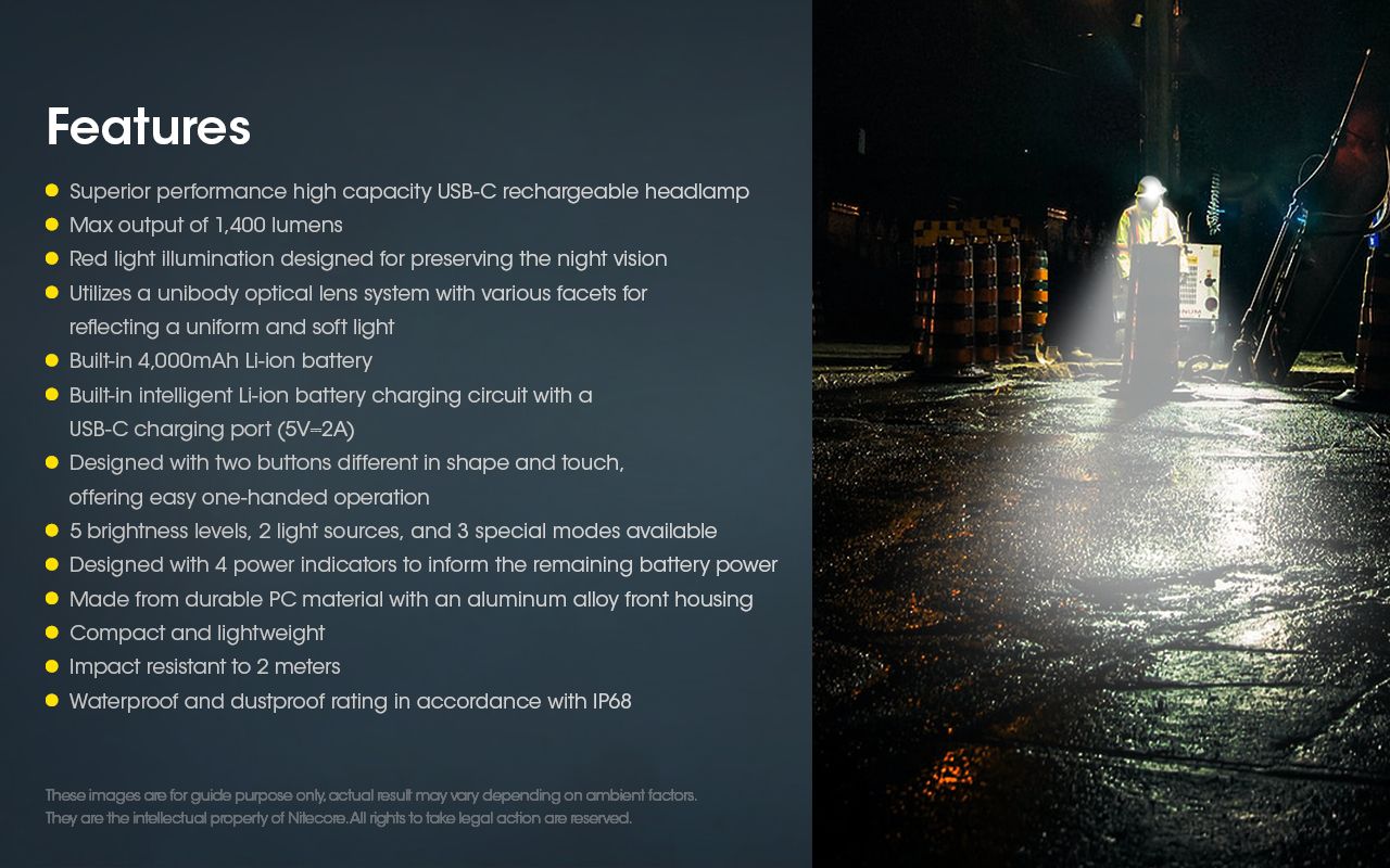 Nitecore NU50 1400 Lumens LED-pandelygte til vandring, letvægts genopladelig pandelygte med lang batteritid