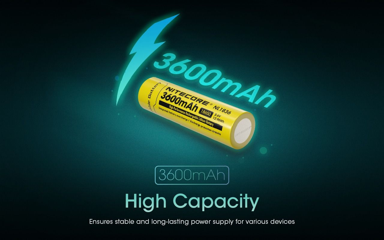 Nitecore 18650 NL1836 3600mAh Li-ion genopladeligt batteri