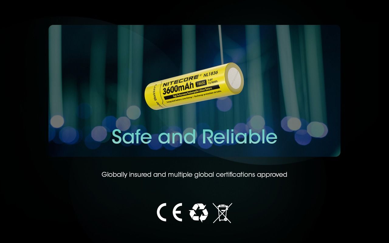 Nitecore 18650 NL1836 3600mAh Li-ion genopladeligt batteri