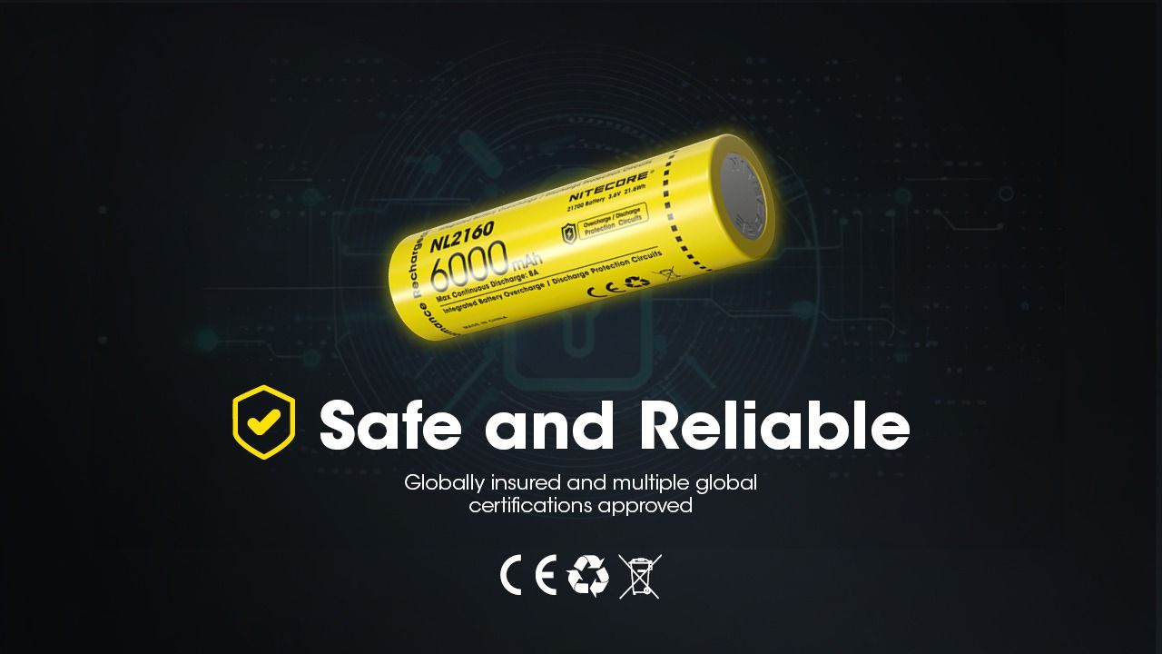 NITECORE NL2160 6000mAh 21700 Li-ion genopladeligt batteri