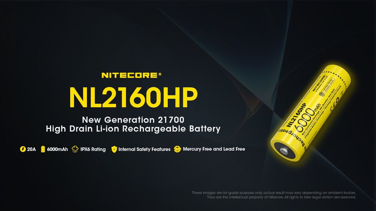 NITECORE NL2160HP 6000mAh 3.6V 21700 USB-C Li-ion Genopladeligt Batteri Høj Kapacitet Bærbar Strømkilde