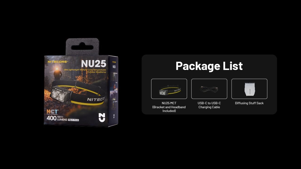 NITECORE NU25 MCT LED pandelampe 400 lumen USB-C genopladelig letvægts vandreudstyr til friluftsentusiaster