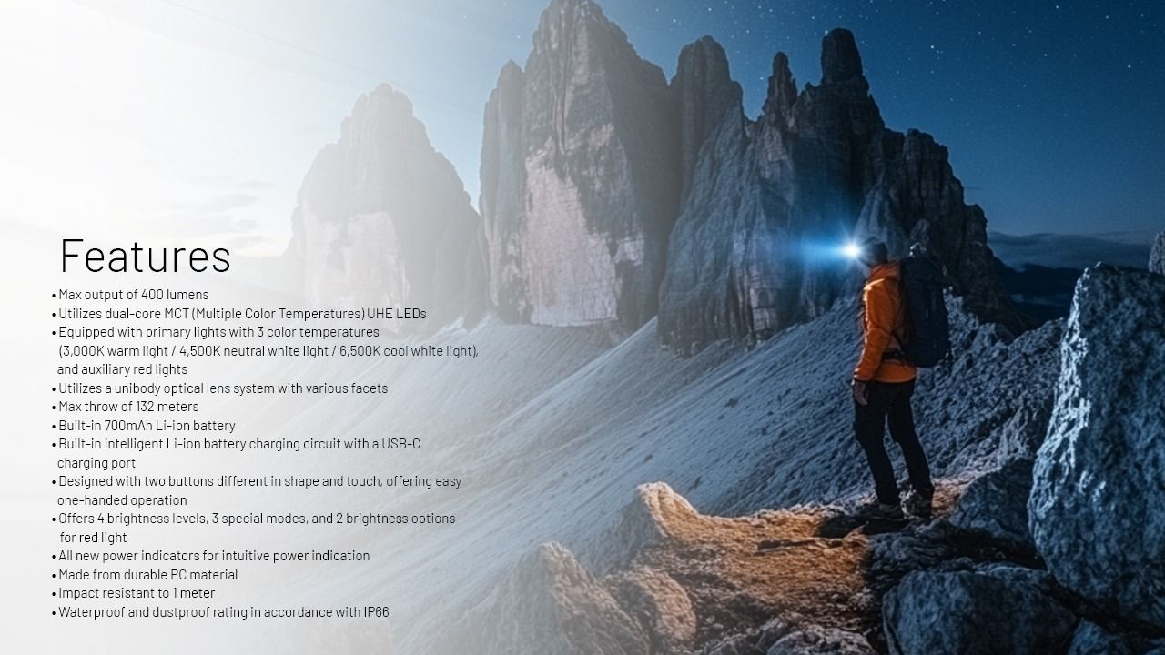 NITECORE NU25 MCT UL 400 Lumen Pandelampe Letvægt USB-C Genopladelig til Vandring Camping og Nødsituationer