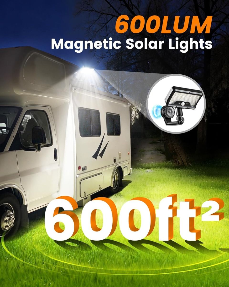 Magnetic Solar Security Lights Outdoor, Motion Sensor, 92 LED, 600 Lumens, IP65 Waterproof, 2 Pack