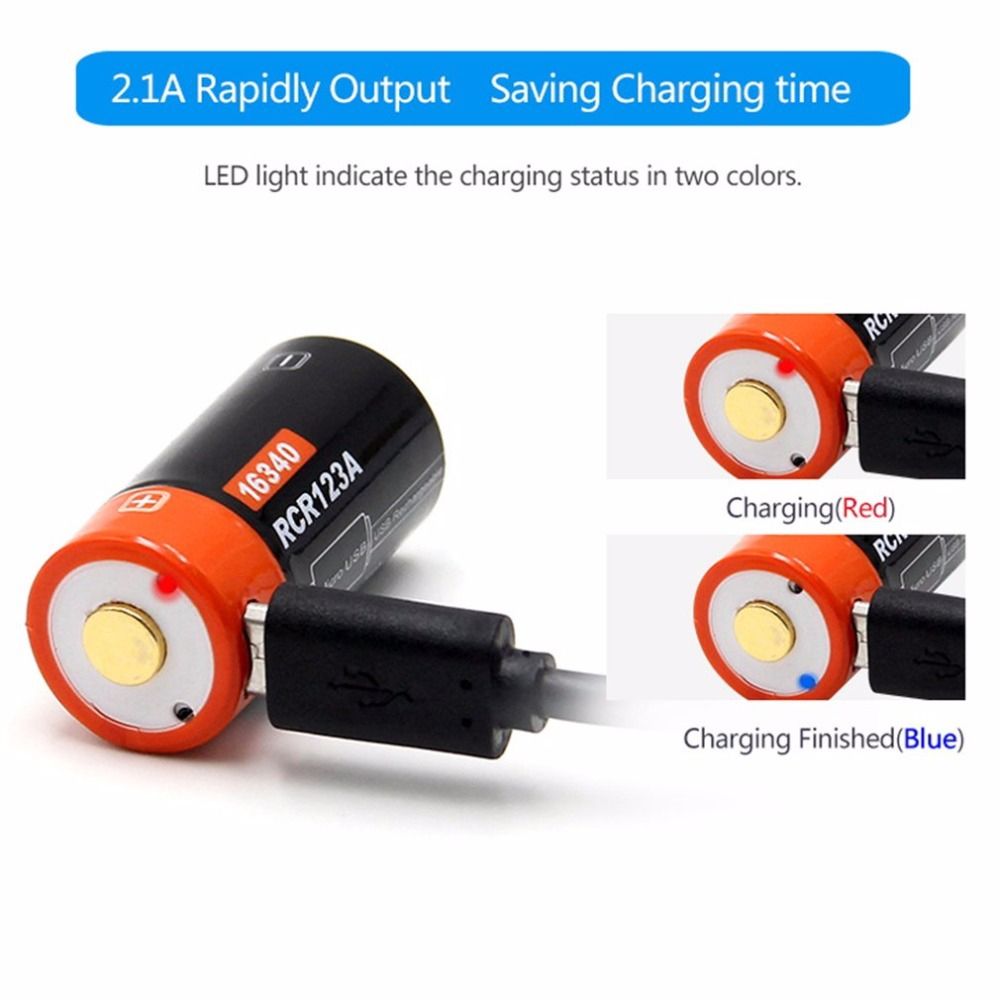 16340 650mAh 3.7V Micro USB genopladeligt Li-ion batteri, miljøvenligt, langtidsholdbart til lommelygter og udstyr