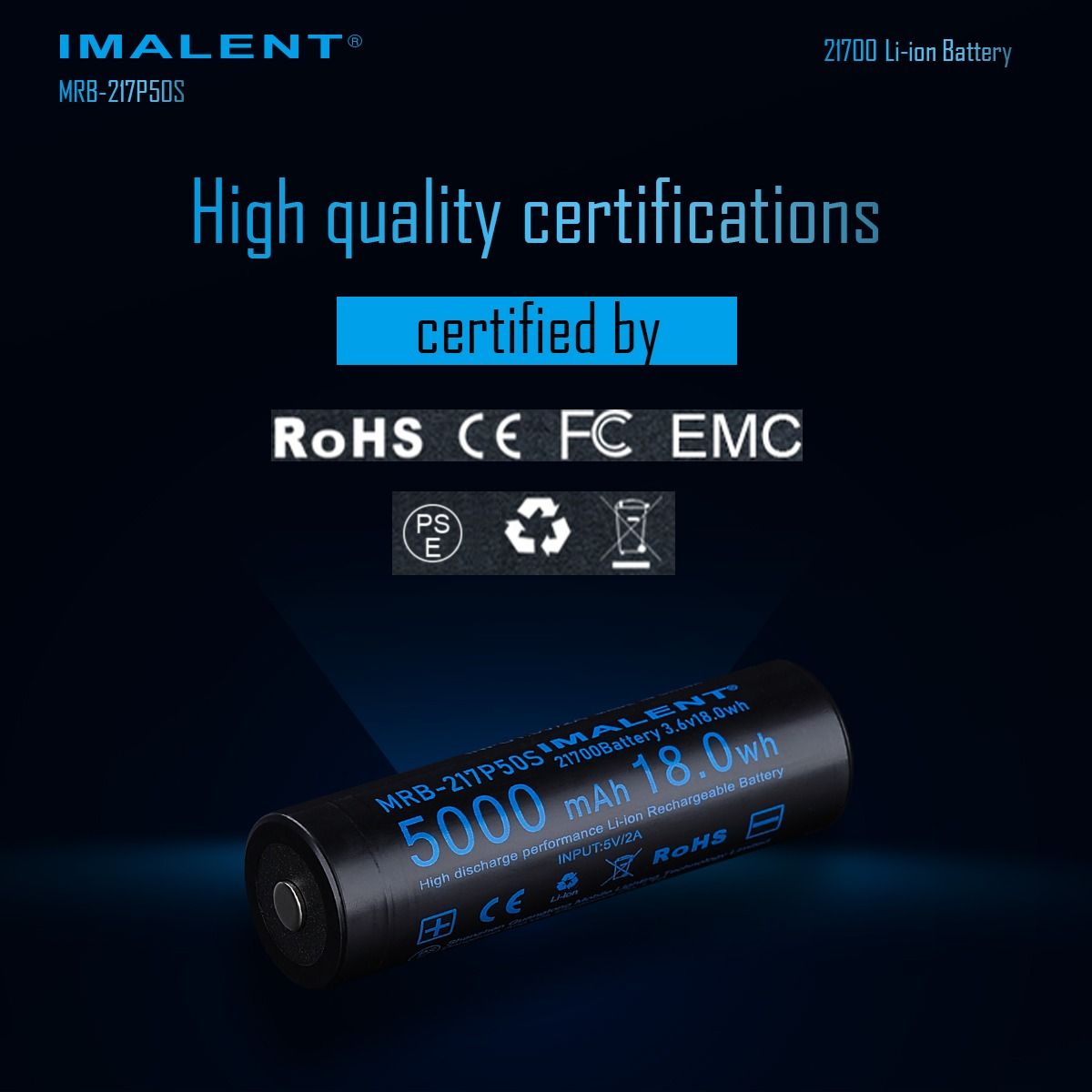 IMALENT MRB-217P50S 21700 5000MAH 3.6V genopladeligt batteri