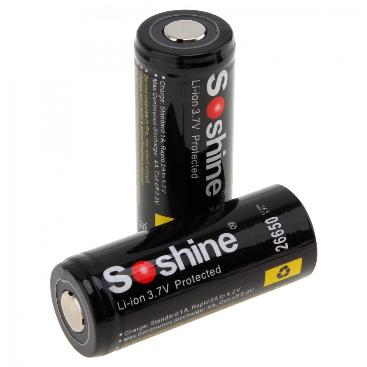 Soshine 26650 5500mAh Li-ion genopladelige batterier 2-pak til lommelygter og elværktøj langvarig brug