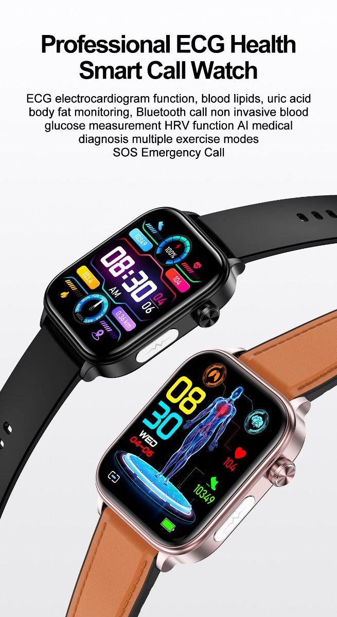 ET570 Blodsukker Smart Watch EKG Puls Blodtryk Smartwatch