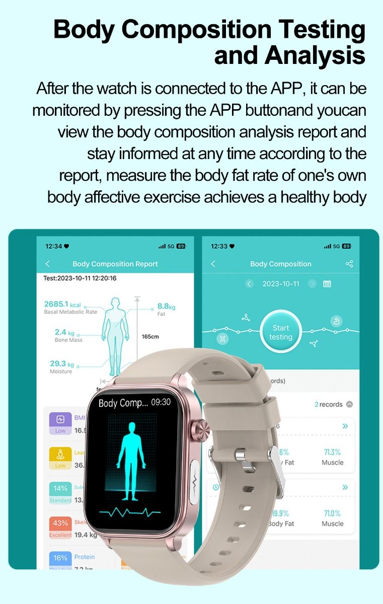 ET570 Blodsukker Smart Watch EKG Puls Blodtryk Smartwatch