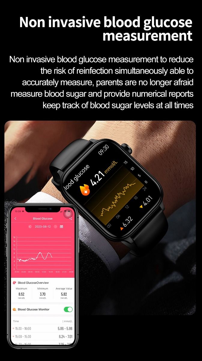 ET570 Blodsukker Smart Watch EKG Puls Blodtryk Smartwatch