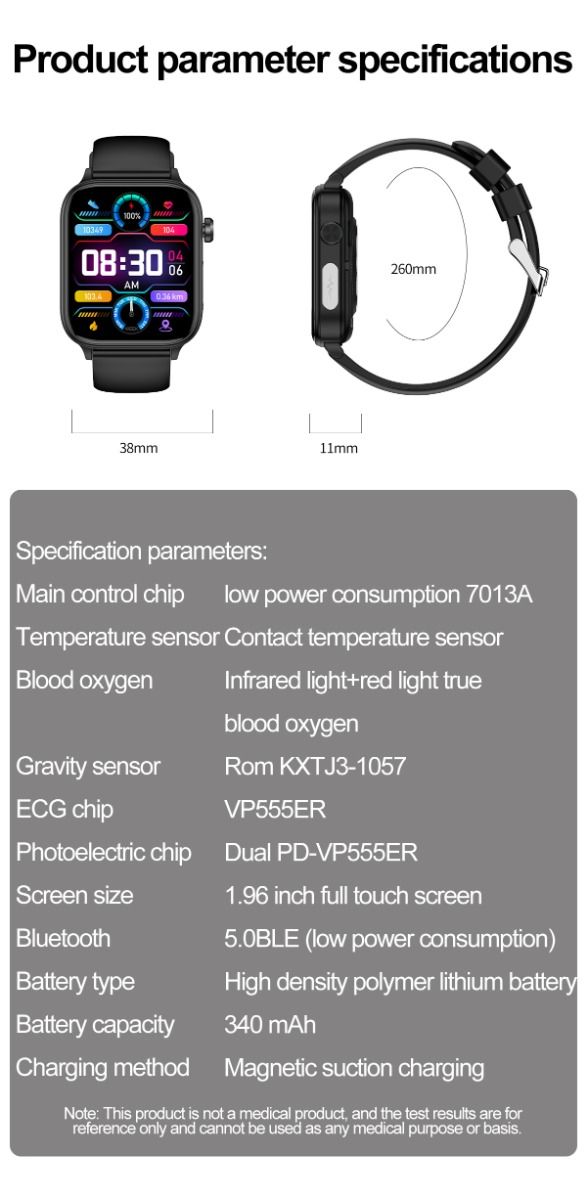 ET570 Blodsukker Smart Watch EKG Puls Blodtryk Smartwatch