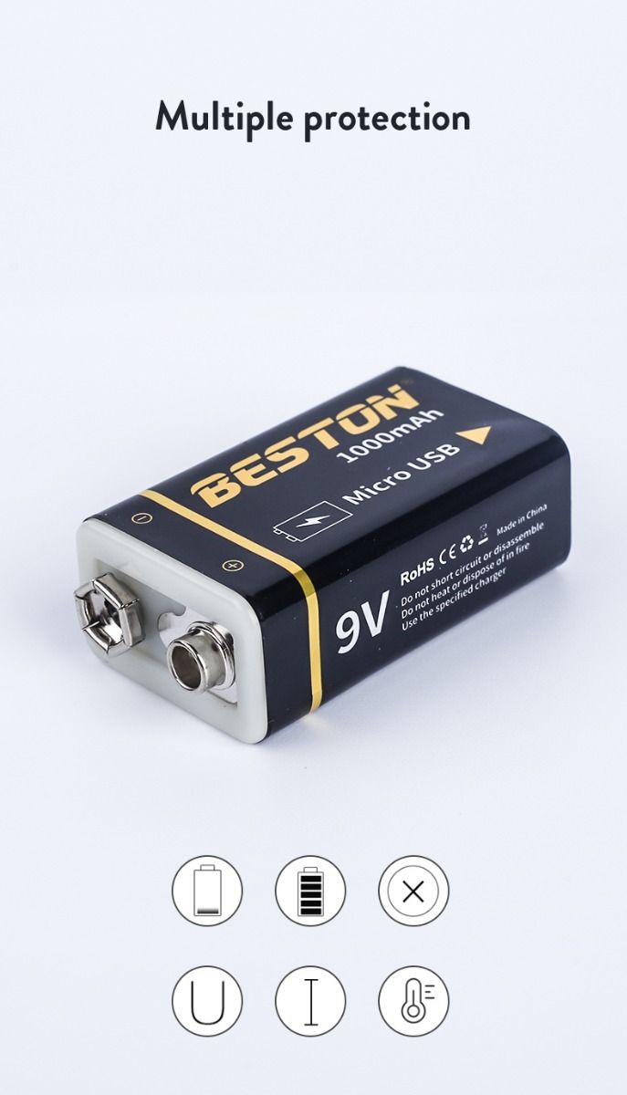 Beston 9V 1000mAh Micro USB genopladeligt batteri miljøvenlig strøm til RC-helikopter mikrofon og legetøj